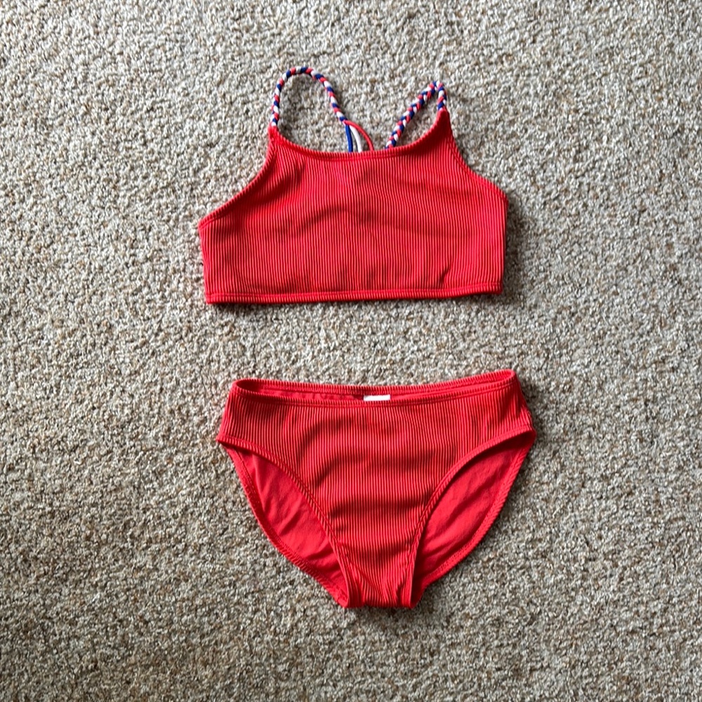 Red Ribbed Bikini Set